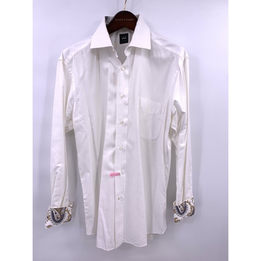 IKE BEHAR Ivory white w/Paisley Trim Collar & Cuffs Shirt L (T-1)